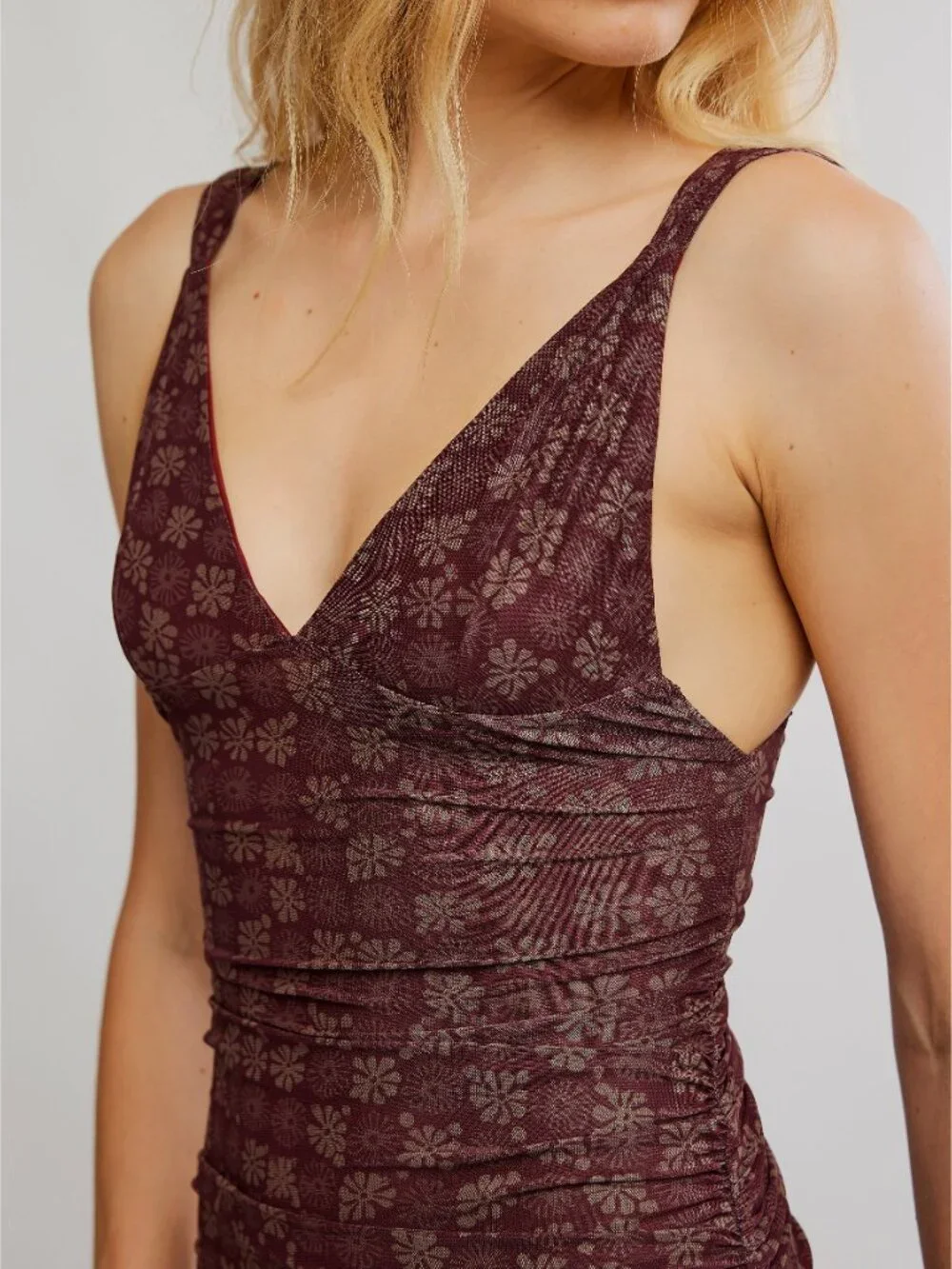FREE PEOPLE Long Live Printed Mesh Slip / Brown Combo - Picture 7 of 8